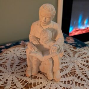 Cream Ceramic Father and Child Sculpture Vintage CG Alarcon 1992